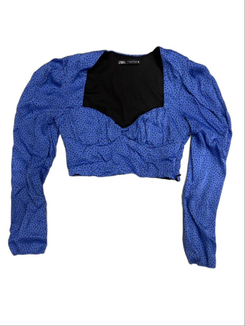 Zara Blue Polka Dot Sweetheart Crop Top (XS)